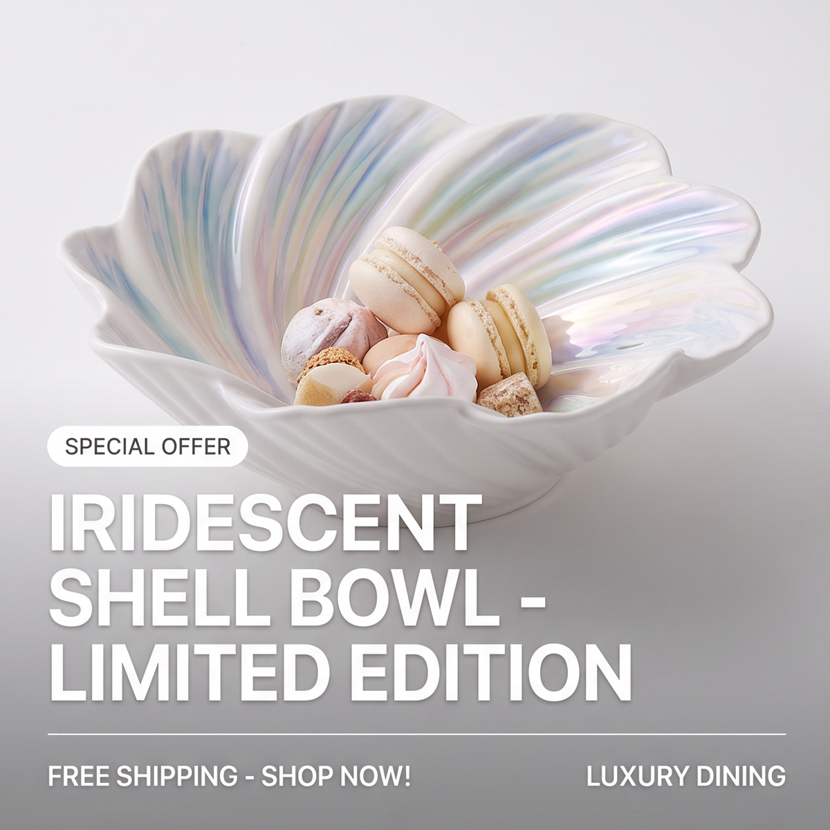 Iridescent Shell-Shaped Ceramic Serving Bowl