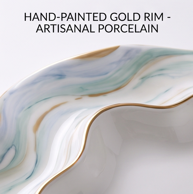 Marble & Gold Wave Ceramic Divided Serving Platter