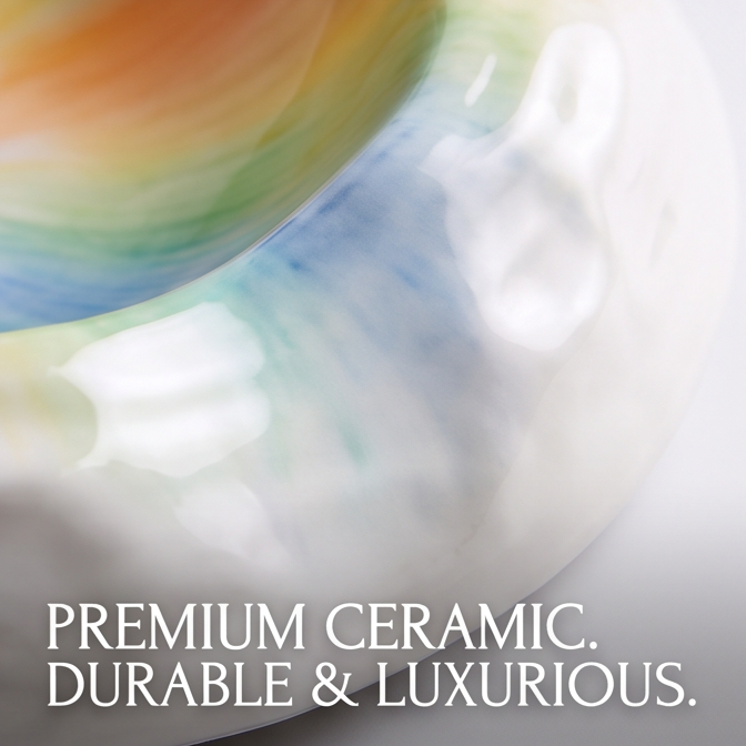 Artisanal Cloud Bowl - Hand-Painted Rainbow Glaze