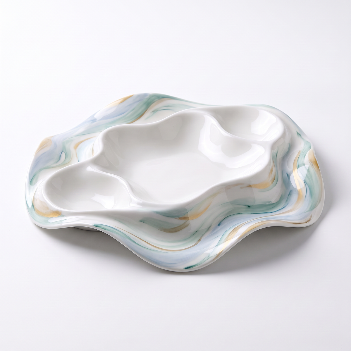 Marble & Gold Wave Ceramic Divided Serving Platter