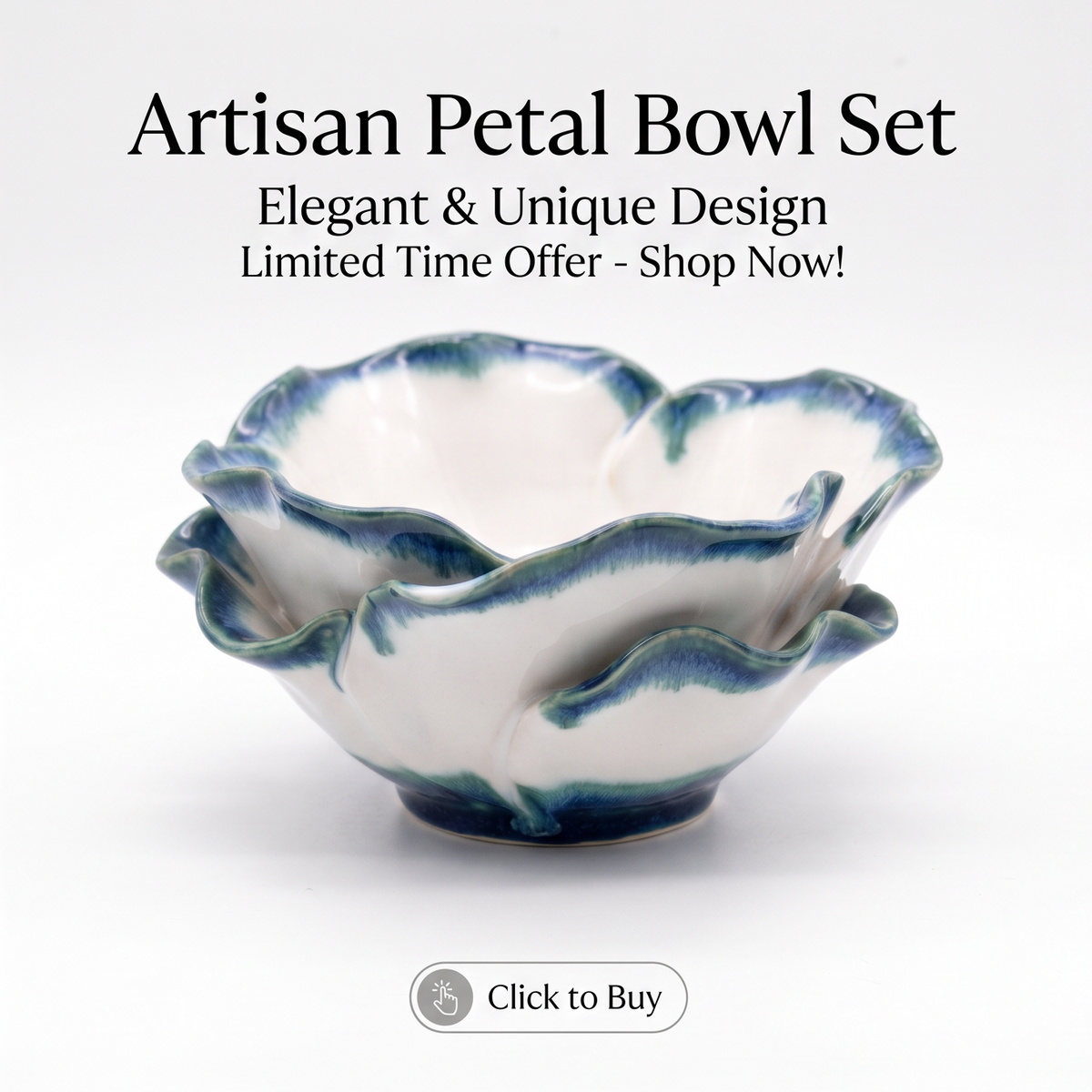 Blue-Edged Petal Ceramic Serving Bowl