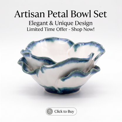 Blue-Edged Petal Ceramic Serving Bowl