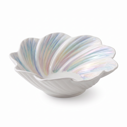 Iridescent Shell-Shaped Ceramic Serving Bowl