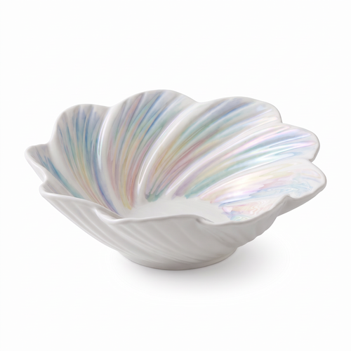 Iridescent Shell-Shaped Ceramic Serving Bowl