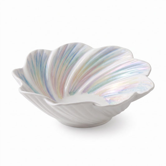 Iridescent Shell-Shaped Ceramic Serving Bowl