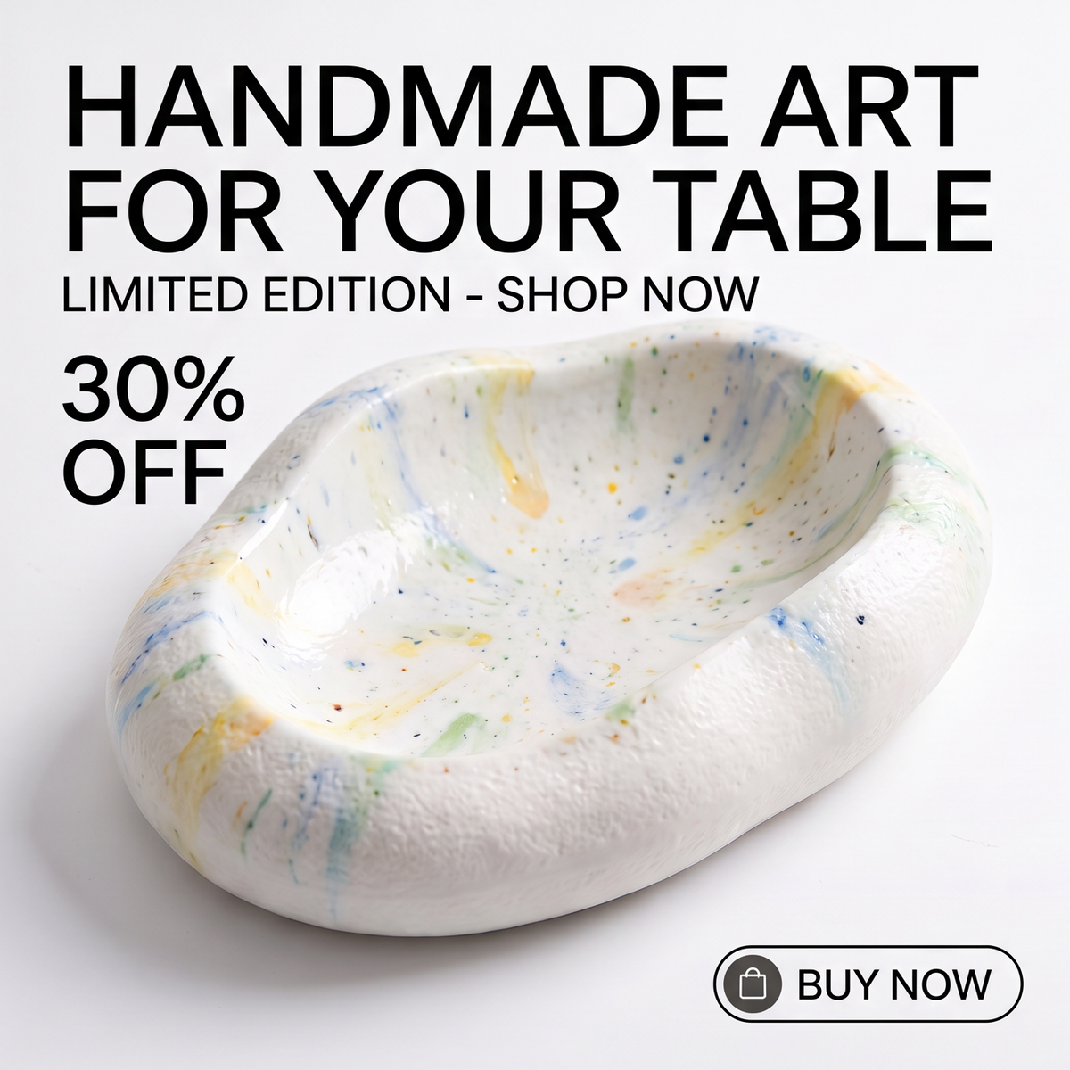 Hand-Painted Ceramic Pebble Serving Bowl