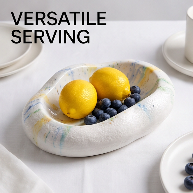 Hand-Painted Ceramic Pebble Serving Bowl
