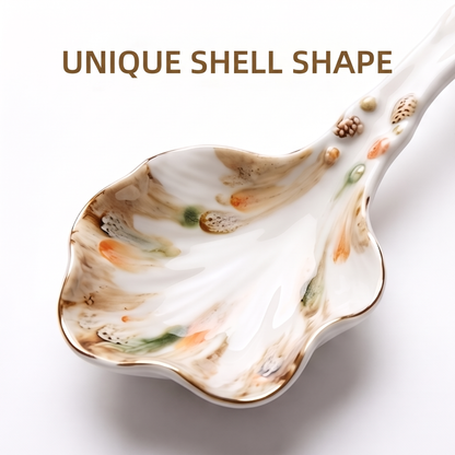 Shell-Shaped Ceramic Spoon with Gold Trim