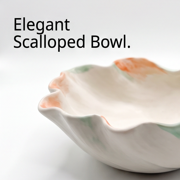 Scalloped Ceramic Serving Spoon with Scroll Handle