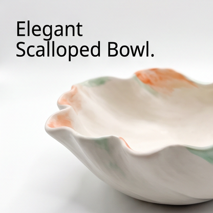 Scalloped Ceramic Serving Spoon with Scroll Handle