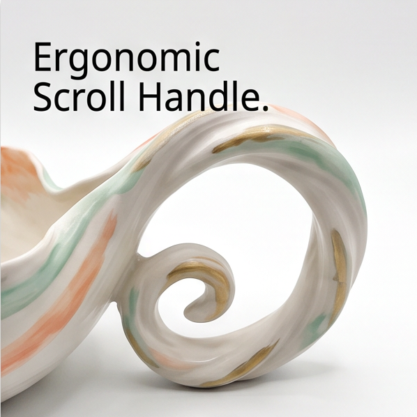 Scalloped Ceramic Serving Spoon with Scroll Handle