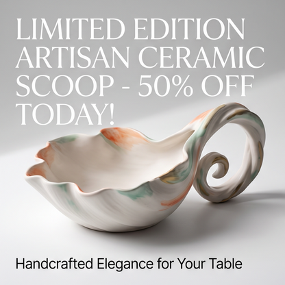 Scalloped Ceramic Serving Spoon with Scroll Handle