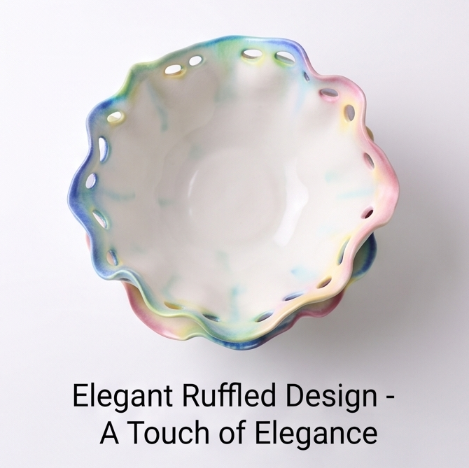 Pastel Ruffled Ceramic Serving Bowl Set