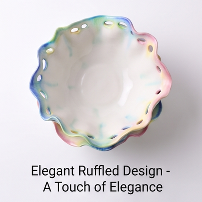 Pastel Ruffled Ceramic Serving Bowl Set