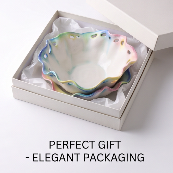 Pastel Ruffled Ceramic Serving Bowl Set