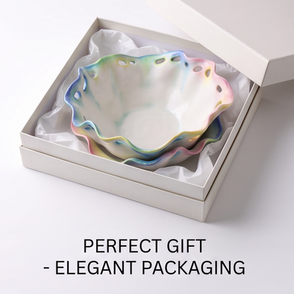 Pastel Ruffled Ceramic Serving Bowl Set