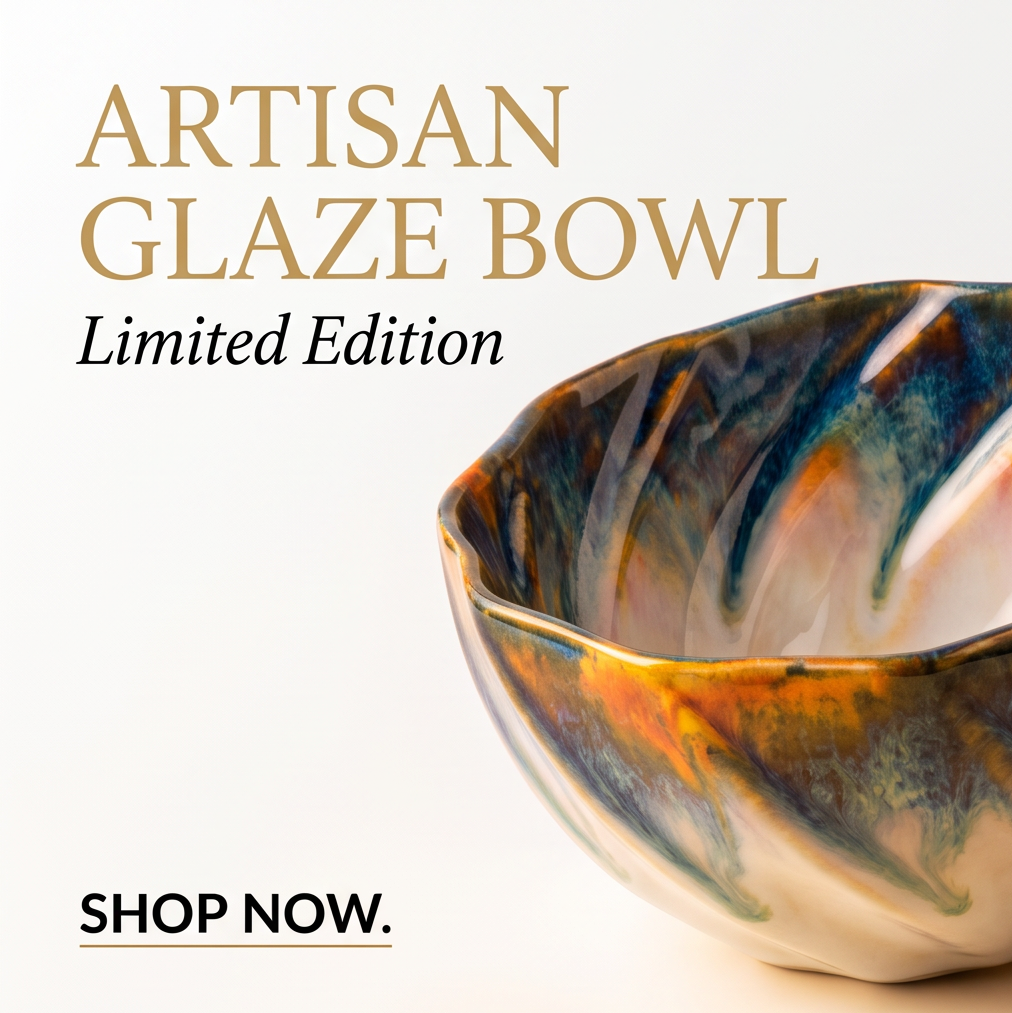 Blue and Amber Wavy-Edge Ceramic Serving Bowl