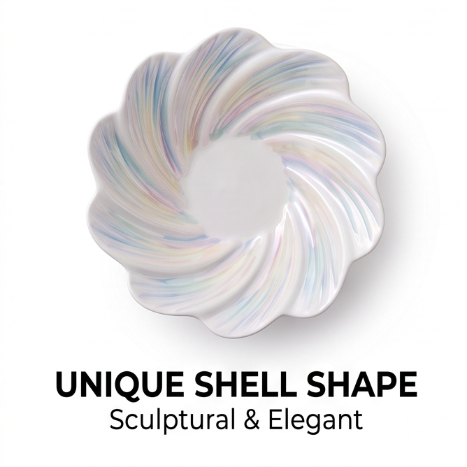 Iridescent Shell-Shaped Ceramic Serving Bowl
