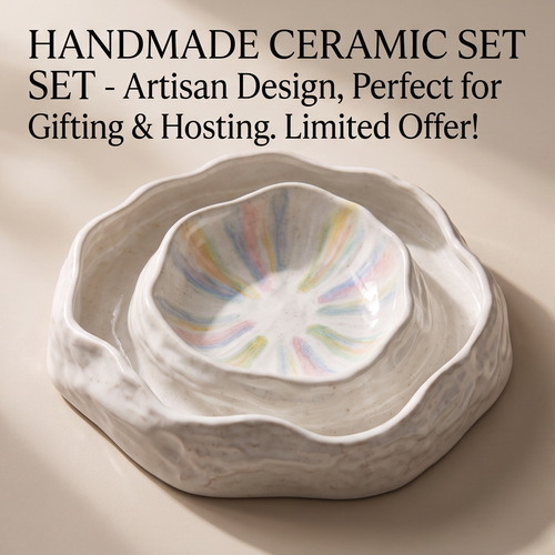 Handmade Ceramic Rainbow Burst Nesting Bowl Set