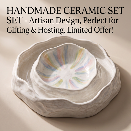 Handmade Ceramic Rainbow Burst Nesting Bowl Set