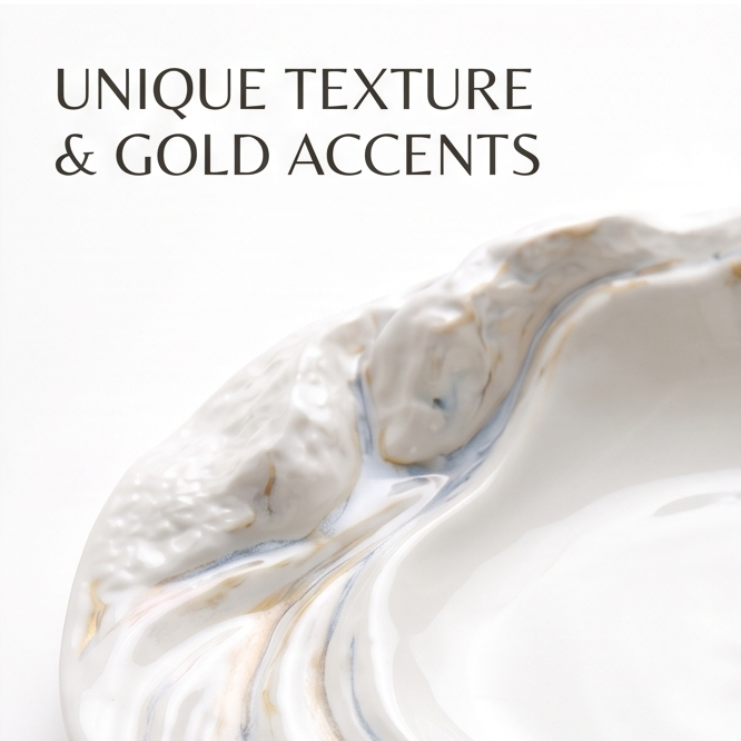 Ocean Waves Collection Luxury White Oyster Ceramic Plate