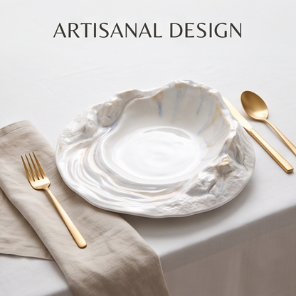 Ocean Waves Collection Luxury White Oyster Ceramic Plate