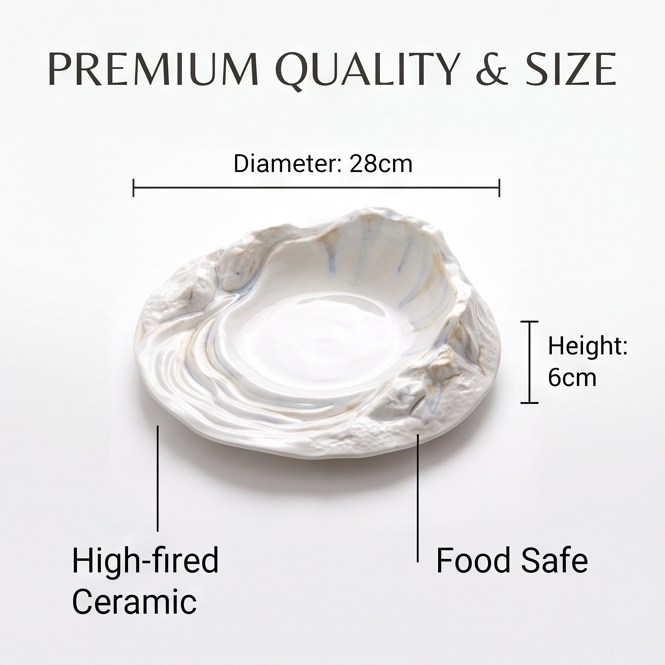 Ocean Waves Collection Luxury White Oyster Ceramic Plate