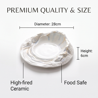Ocean Waves Collection Luxury White Oyster Ceramic Plate