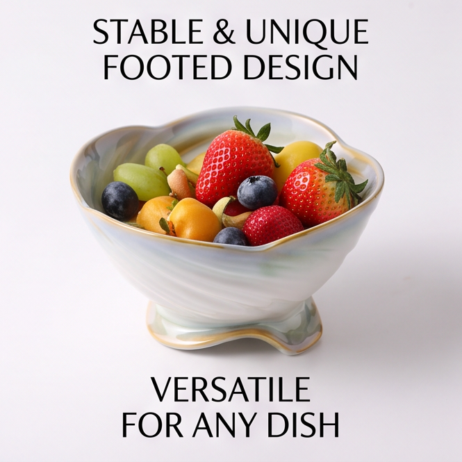 Pearl-White Shell-Shaped Ceramic Footed Bowl