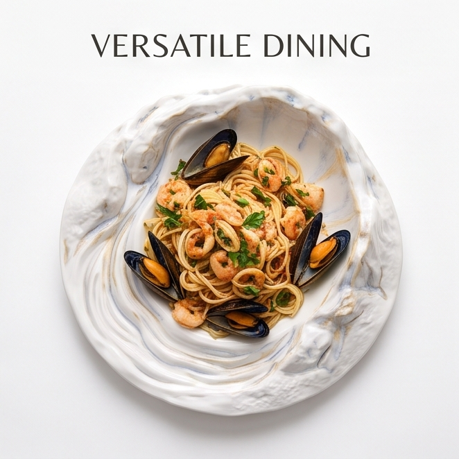Ocean Waves Collection Luxury White Oyster Ceramic Plate