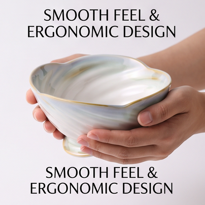 Pearl-White Shell-Shaped Ceramic Footed Bowl