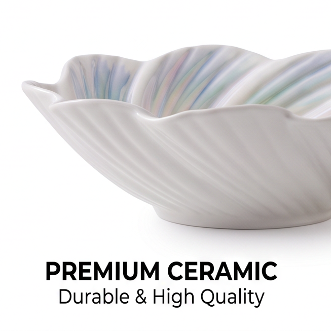 Iridescent Shell-Shaped Ceramic Serving Bowl