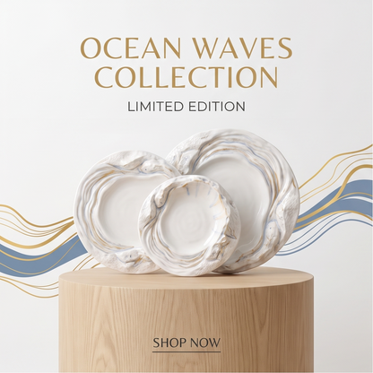 Ocean Waves Collection Luxury White Oyster Ceramic Plate