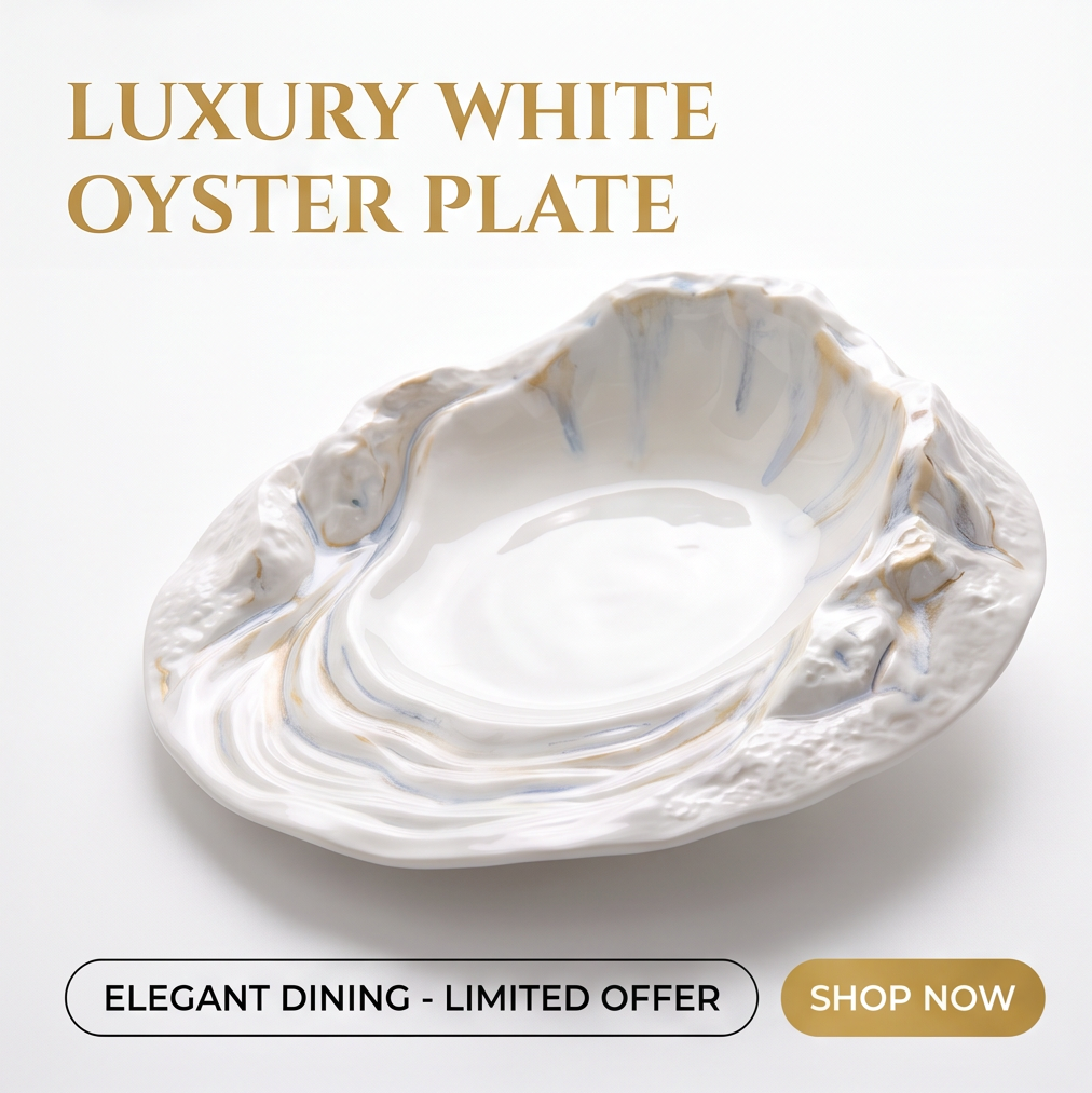 Ocean Waves Collection Luxury White Oyster Ceramic Plate