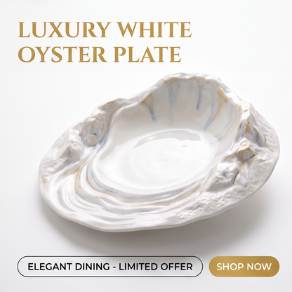 Ocean Waves Collection Luxury White Oyster Ceramic Plate