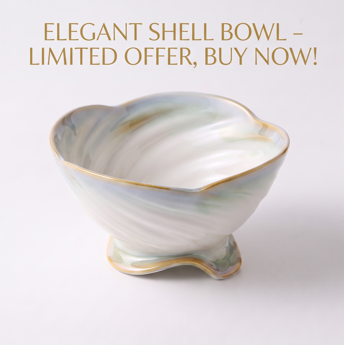 Pearl-White Shell-Shaped Ceramic Footed Bowl