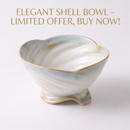 Pearl-White Shell-Shaped Ceramic Footed Bowl