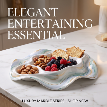 Marble & Gold Wave Ceramic Divided Serving Platter