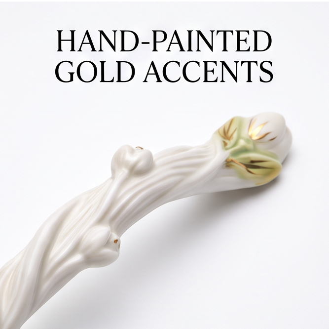 White Tulip Ceramic Dessert Spoon with Gold Accents