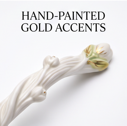 White Tulip Ceramic Dessert Spoon with Gold Accents