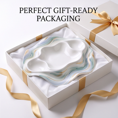 Marble & Gold Wave Ceramic Divided Serving Platter