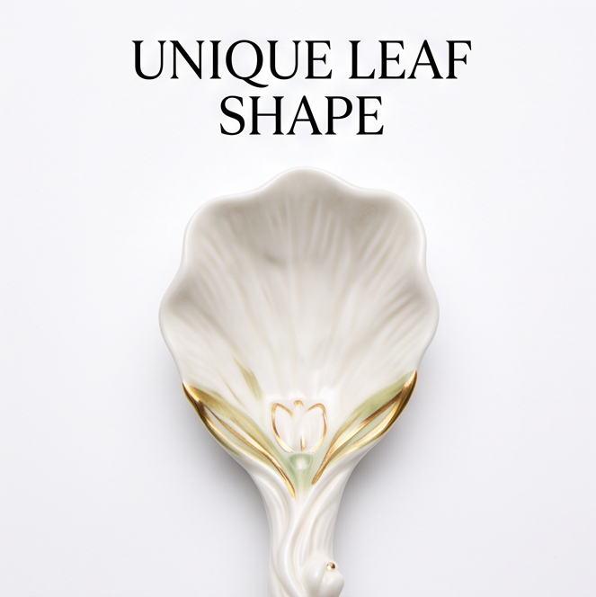 White Tulip Ceramic Dessert Spoon with Gold Accents
