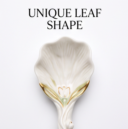 White Tulip Ceramic Dessert Spoon with Gold Accents