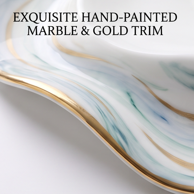Marble & Gold Wave Ceramic Divided Serving Platter