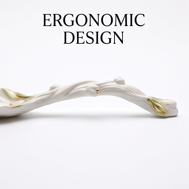 White Tulip Ceramic Dessert Spoon with Gold Accents