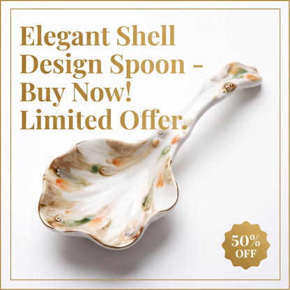 Shell-Shaped Ceramic Spoon with Gold Trim