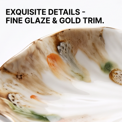 Shell-Shaped Ceramic Spoon with Gold Trim