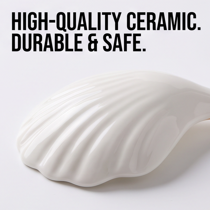White Shell-Shaped Ceramic Spoon with Curved Handle