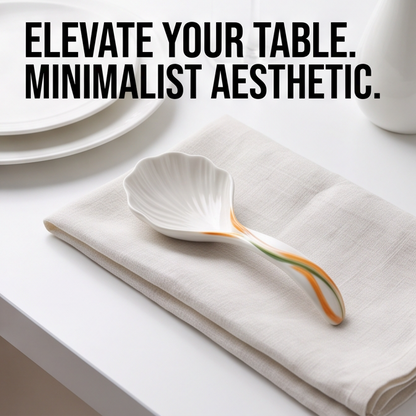 White Shell-Shaped Ceramic Spoon with Curved Handle