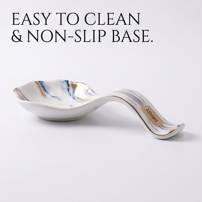 Blue Marble-Pattern Ceramic Spoon Rest with Gold Accents